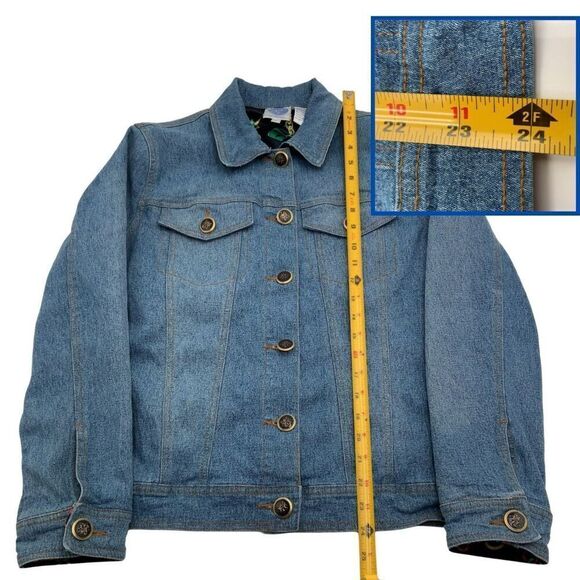 DG2 by Diane Gilman Light Blue Silky Chain Print Lining Denim‎ Jacket Size Small - Picture 4 of 9